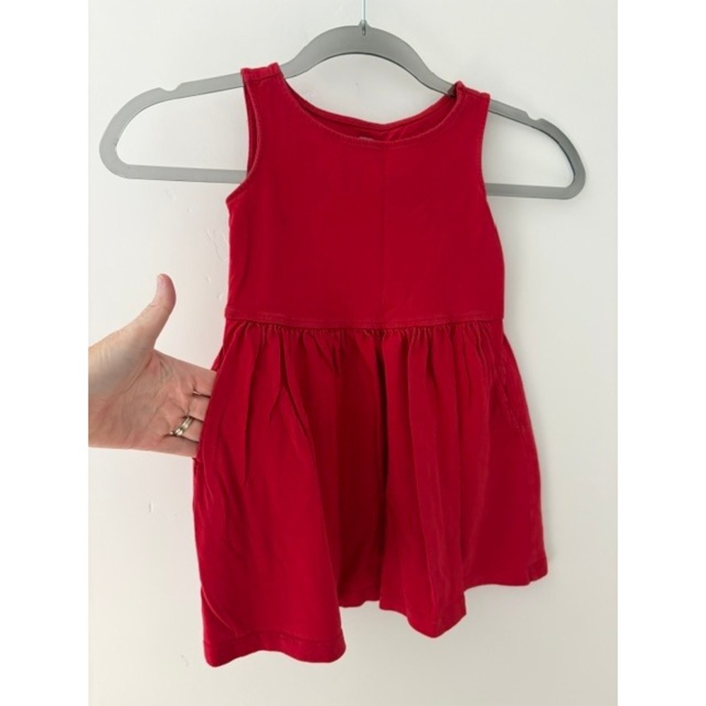 Primary Kids Red Sleeveless Pocket Dress 100% Cotton Jersey Size 4-5